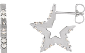Platinum Round Natural Diamond Star Hoop Earrings