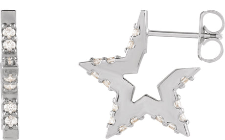 Platinum Round Natural Diamond Star Hoop Earrings