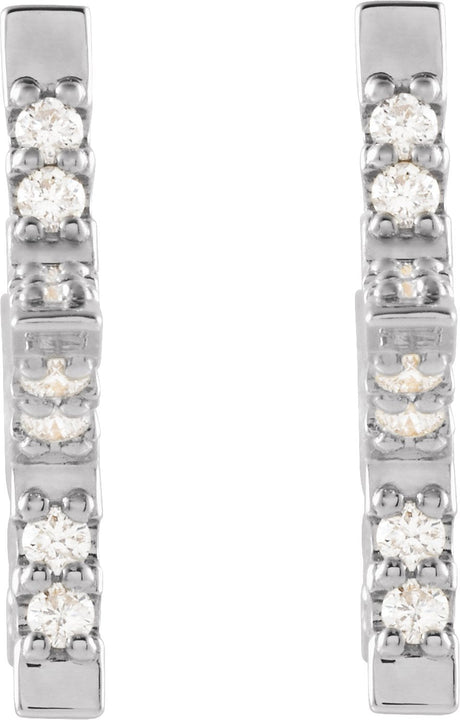 Platinum Round Natural Diamond Star Hoop Earrings - view 2