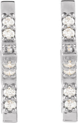 14K Gold Round Natural Diamond Star Hoop Earrings - White Gold - view 2