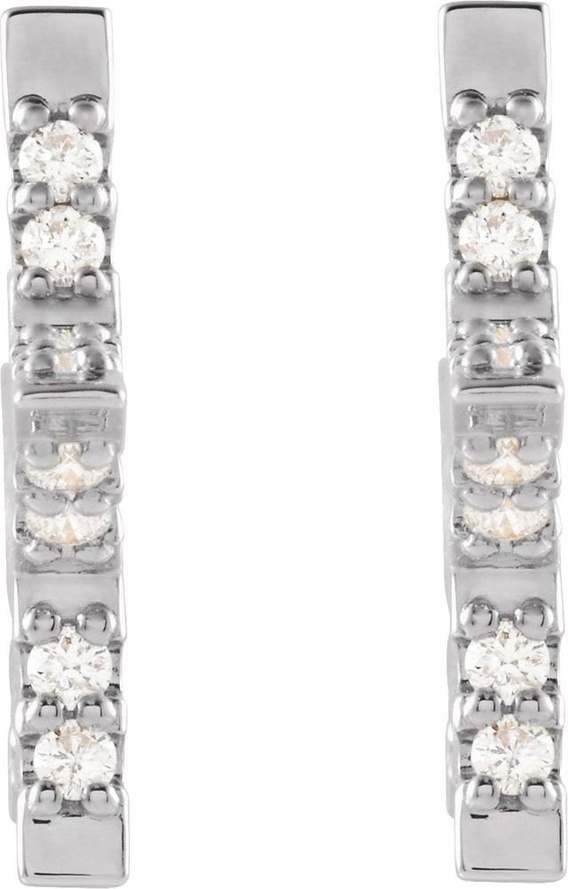 14K Gold Round Natural Diamond Star Hoop Earrings - White Gold - view 2