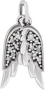 14K Gold Accented Angel Wings Necklace or Pendant - White Gold