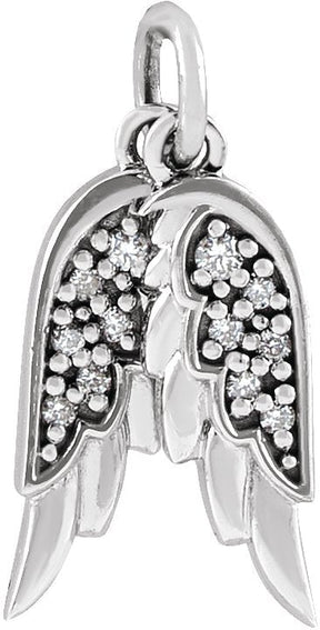Platinum Accented Angel Wings Necklace or Pendant