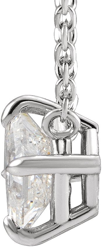 14K Gold Square Natural Diamond Solitaire Claw-Prong Necklace - White Gold - view 5