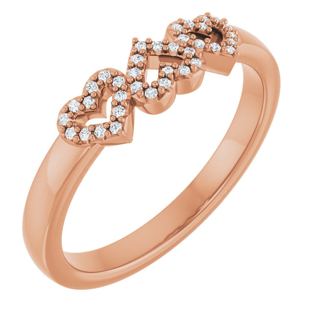 14K Gold Round Natural Diamond Heart Ring – 0.8mm Stones - Rose Gold