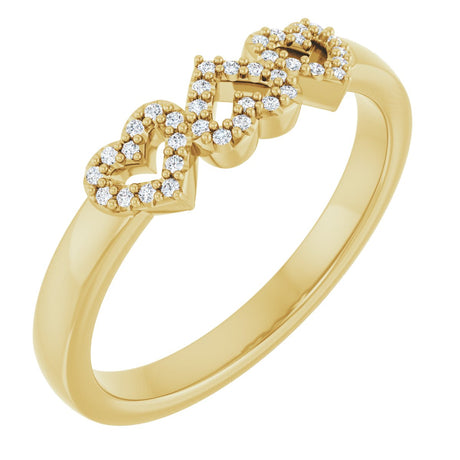 14K Gold Round Natural Diamond Heart Ring – 0.8mm Stones - Yellow Gold