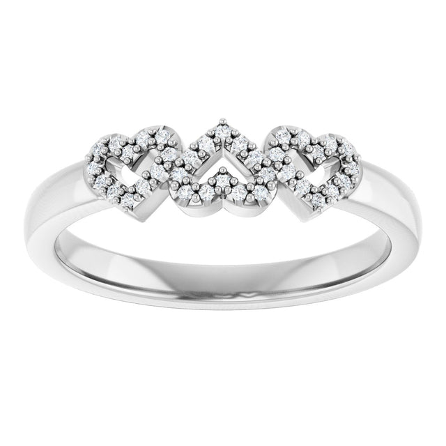 14K Gold Round Natural Diamond Heart Ring – 0.8mm Stones - White Gold - view 3