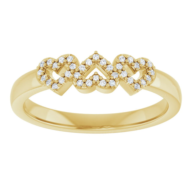 14K Gold Round Natural Diamond Heart Ring – 0.8mm Stones - Yellow Gold - view 3