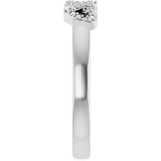 14K Gold Round Natural Diamond Heart Ring – 0.8mm Stones - White Gold - view 4