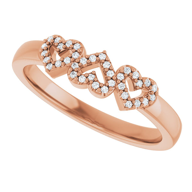 14K Gold Round Natural Diamond Heart Ring – 0.8mm Stones - Rose Gold - view 5