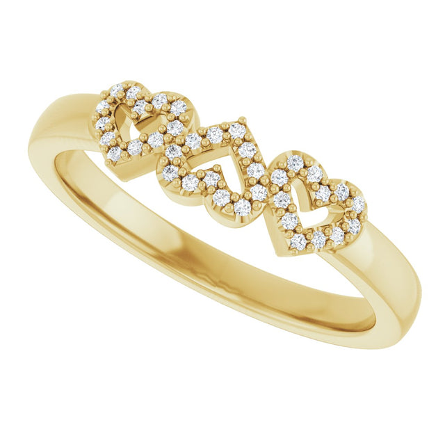 14K Gold Round Natural Diamond Heart Ring – 0.8mm Stones - Yellow Gold - view 5