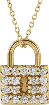 14K Gold Round Natural Diamond Lock Necklace or Pendant - Yellow Gold