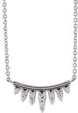 14K Gold Round Natural Diamond Accented Bar Necklace III - White Gold