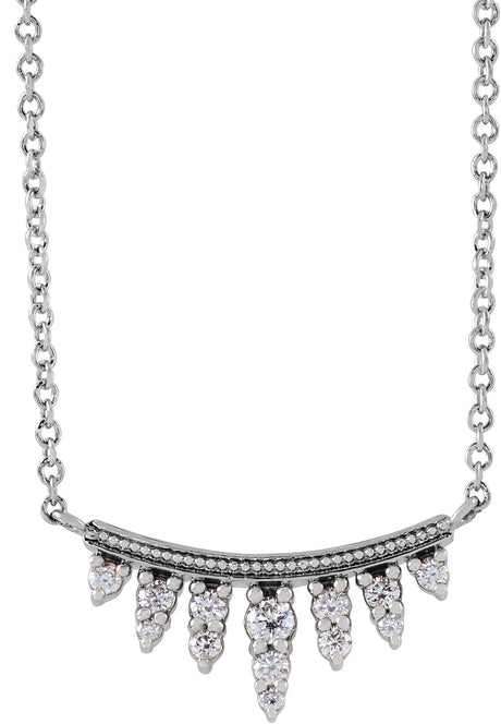 14K Gold Round Natural Diamond Accented Bar Necklace III - White Gold