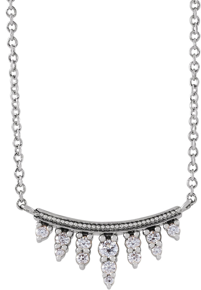 Platinum Round Natural Diamond Accented Bar Necklace II