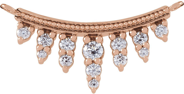 14K Gold Round Natural Diamond Accented Bar Necklace III - Rose Gold