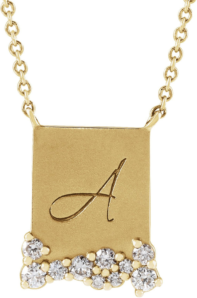 Platinum Round Natural Diamond Engravable Accented Necklace - view 3