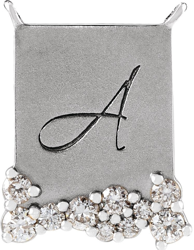 14K Gold Round Natural Diamond Engravable Accented Necklace - White Gold