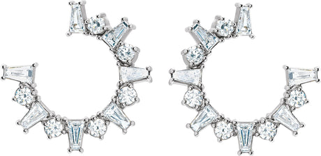 Platinum Tapered Baguette Natural Diamond Baguette Front-Facing Hoop Earrings - view 2