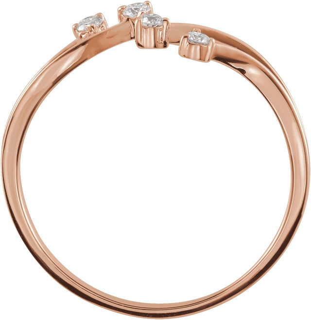 14K Gold Round Natural Diamond Bypass Ring – 1.8mm Stones - Rose Gold - view 2