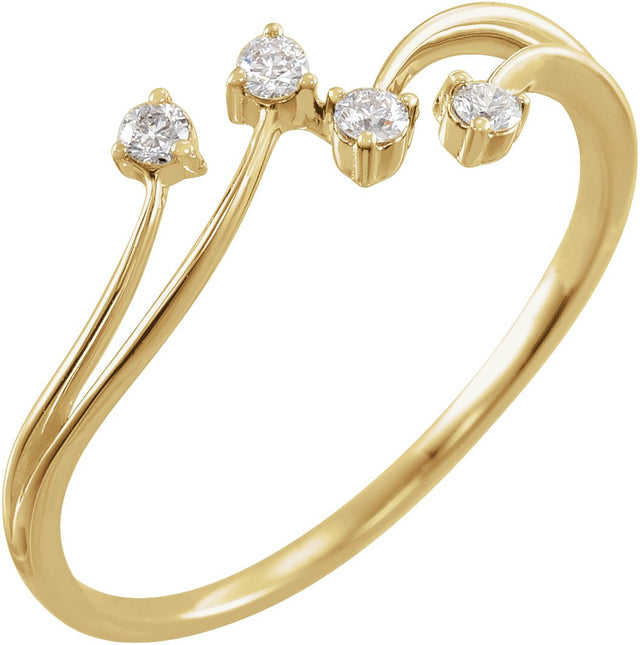 14K Gold Round Natural Diamond Bypass Ring – 1.8mm Stones - Yellow Gold