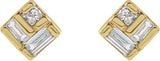 14K Gold Straight Baguette Natural Diamond Geometric Earrings - Yellow Gold - view 2