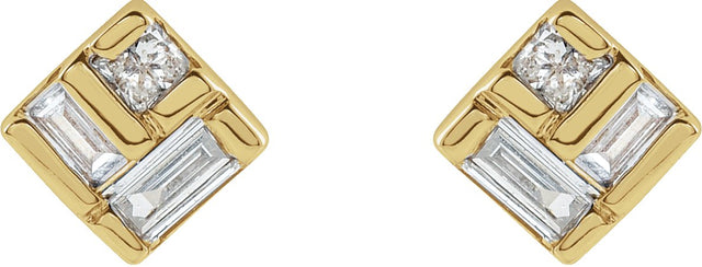 14K Gold Straight Baguette Natural Diamond Geometric Earrings - Yellow Gold - view 2