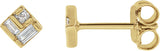 14K Gold Straight Baguette Natural Diamond Geometric Earrings - Yellow Gold