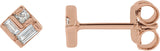 14K Gold Straight Baguette Natural Diamond Geometric Earrings - Rose Gold