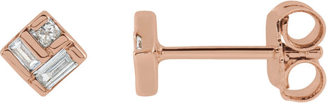 14K Gold Straight Baguette Natural Diamond Geometric Earrings - Rose Gold