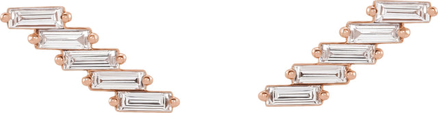 14K Gold Straight Baguette Natural Diamond Baguette Ear Climbers - Rose Gold - view 2
