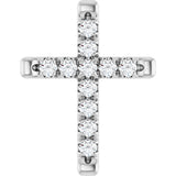14K Gold Round Natural Diamond French-Set Cross Necklace or Pendant - White Gold