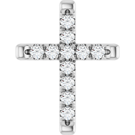 14K Gold Round Natural Diamond French-Set Cross Necklace or Pendant - White Gold