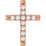 14K Gold Round Natural Diamond French-Set Cross Necklace or Pendant - Rose Gold