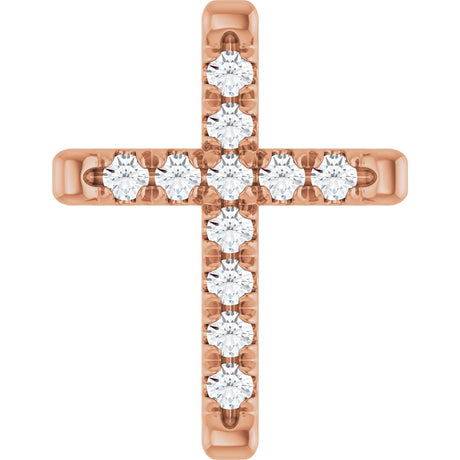14K Gold Round Natural Diamond French-Set Cross Necklace or Pendant - Rose Gold