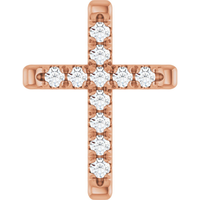 14K Gold Round Natural Diamond French-Set Cross Necklace or Pendant - Rose Gold