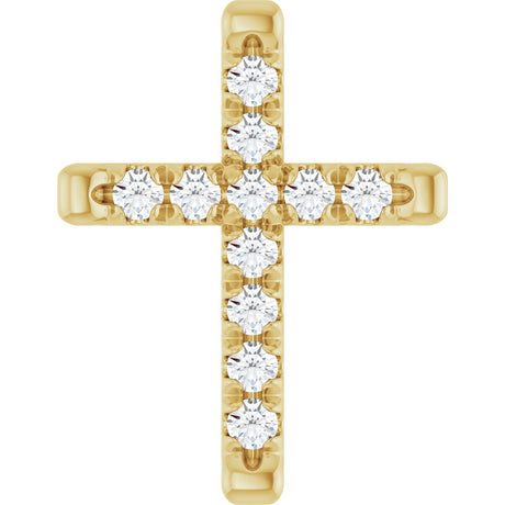 14K Gold Round Natural Diamond French-Set Cross Necklace or Pendant - Yellow Gold