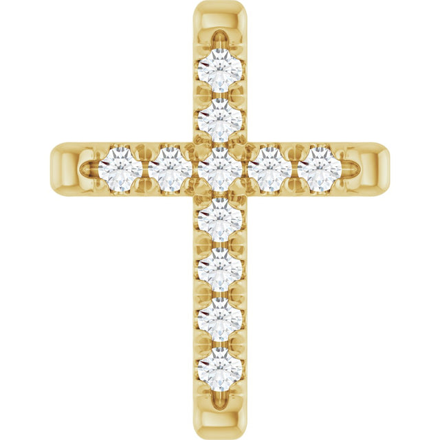 14K Gold Round Natural Diamond French-Set Cross Necklace or Pendant - Yellow Gold
