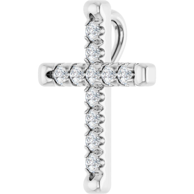 14K Gold Round Natural Diamond French-Set Cross Necklace or Pendant - White Gold - view 2