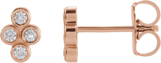 14K Gold Round Natural Diamond Bezel-Set Cluster Earrings - Rose Gold