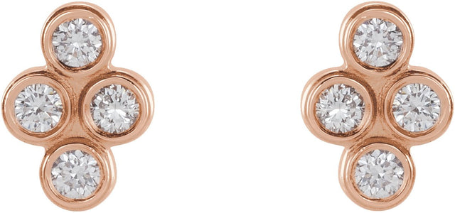 14K Gold Round Natural Diamond Bezel-Set Cluster Earrings - Rose Gold - view 2