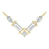 14K Gold Straight Baguette Natural Diamond Petite V Necklace - Yellow Gold