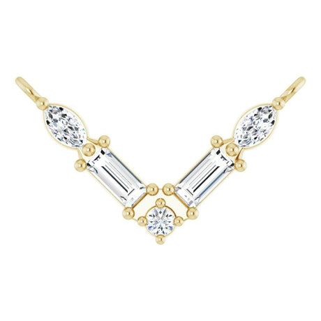14K Gold Straight Baguette Natural Diamond Petite V Necklace - Yellow Gold