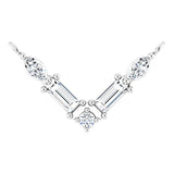 14K Gold Straight Baguette Natural Diamond Petite V Necklace - White Gold