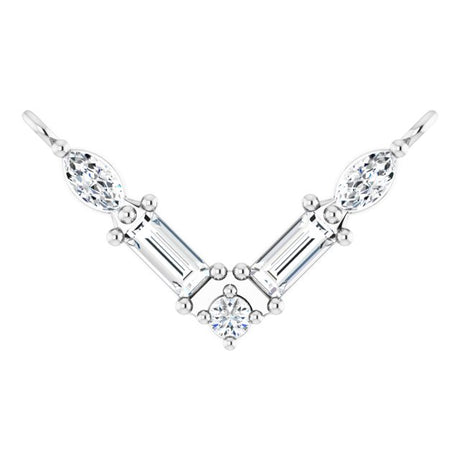 14K Gold Straight Baguette Natural Diamond Petite V Necklace - White Gold