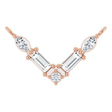 14K Gold Straight Baguette Natural Diamond Petite V Necklace - Rose Gold