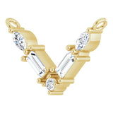 14K Gold Straight Baguette Natural Diamond Petite V Necklace - Yellow Gold - view 2