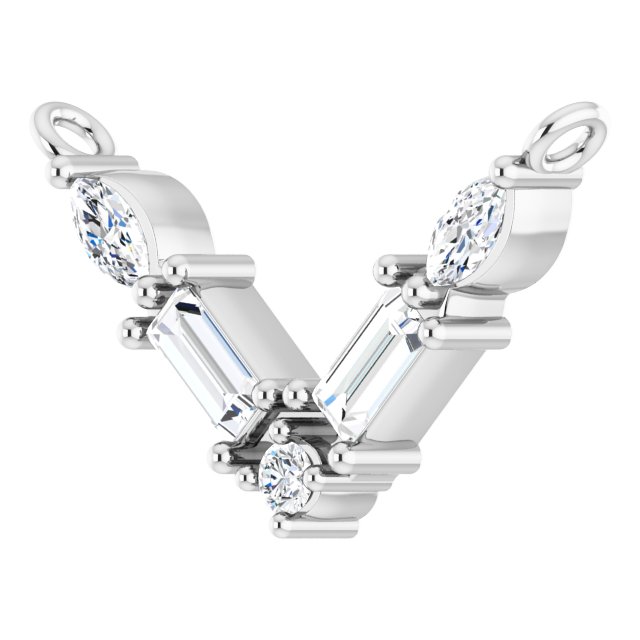 Platinum Straight Baguette Natural Diamond Petite V Necklace - view 2