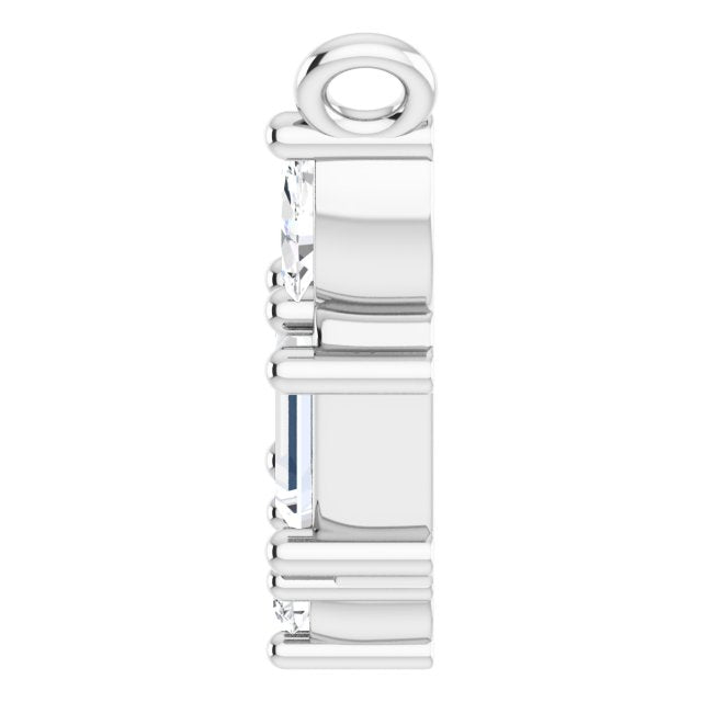 Platinum Straight Baguette Natural Diamond Petite V Necklace - view 3