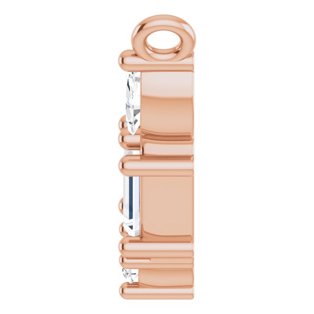 14K Gold Straight Baguette Natural Diamond Petite V Necklace - Rose Gold - view 3